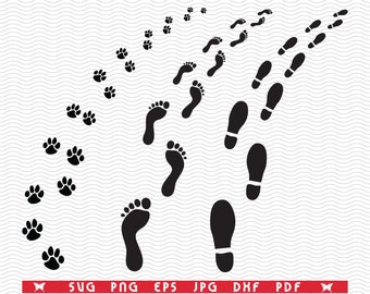 SVG Man and Dog Footprints, Silhouettes, Digital clipart, Files eps, jpg, Footprints Design vector, Instant download svg, png,dxf for Cricut