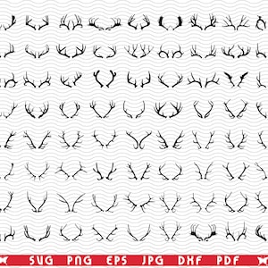 SVG Deer Horns, Black Silhouettes, Digital clipart, Files eps, jpg, Deer Horns Design vector, Instant download  svg, png, dxf  for Cricut