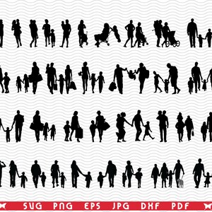SVG  Families in walk, Silhouettes, Digital clipart, Files eps, jpg, Families design vector, Instant download  svg, png, dxf  for Cricut
