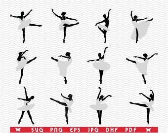 SVG Ballerinas, Silhouettes, Illustration digital clipart, Files eps, jpg, Fruits Design vector, Instant download svg, png, dxf for Cricut