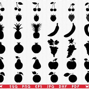 SVG Fruit Icons, Black Silhouette, Digital clipart, Files eps, jpg, Fruit Design vector, Instant download  svg, png, dxf  for Cricut
