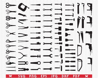 SVG Hand Tools, Black silhouettes, Digital clipart, Files eps, jpg, Hand Tools Design vector, Instant download svg, png, dxf for Cricut