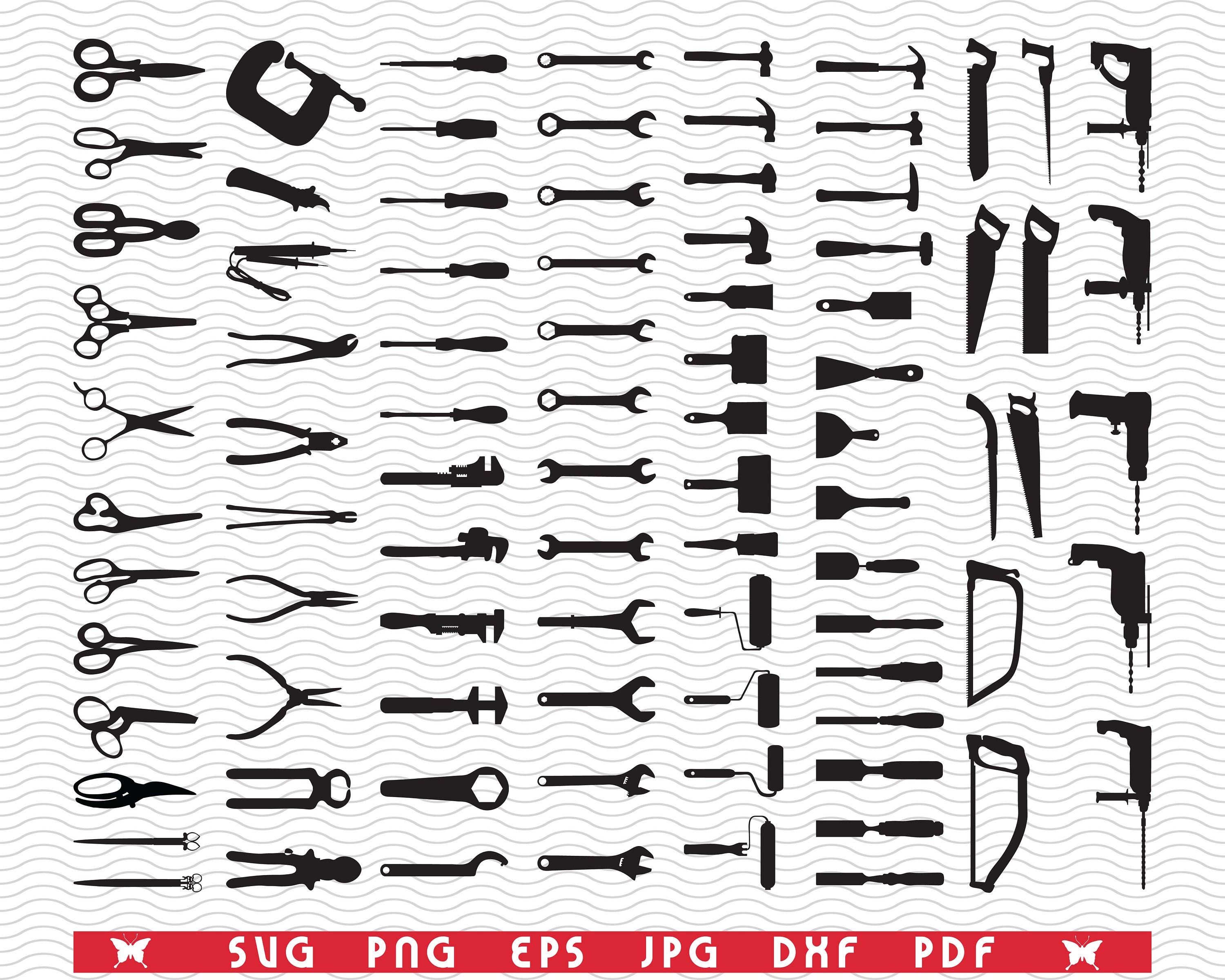 SVG Hand Tools, Black Silhouettes, Digital Clipart, Files Eps, Jpg ...