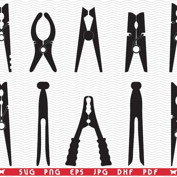 SVG Clothespins, Black Silhouettes, digital clipart, Files eps, jpg, Clothespins icons vector, Instant download svg, png, dxf for Cricut