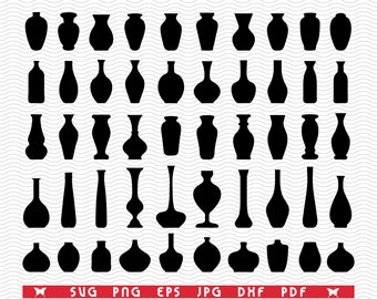 SVG Flower Vases, Black Silhouettes, Digital clipart, Files eps, jpg, Vases Design vector, Instant download svg, png, dxf for Cricut