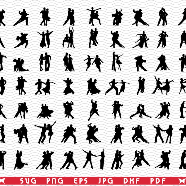 SVG Dance Players, Black silhouette, Digital clipart, Files eps, jpg, Dancers Design vector, Instant download  svg, png, dxf  for Cricut
