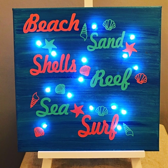 Beach Light Up Sign Led Wall Art Canvas Lighted Image 0