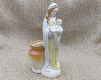 Vintage Madonna and Child Planter Vase, Made in Japan, Religious Decor