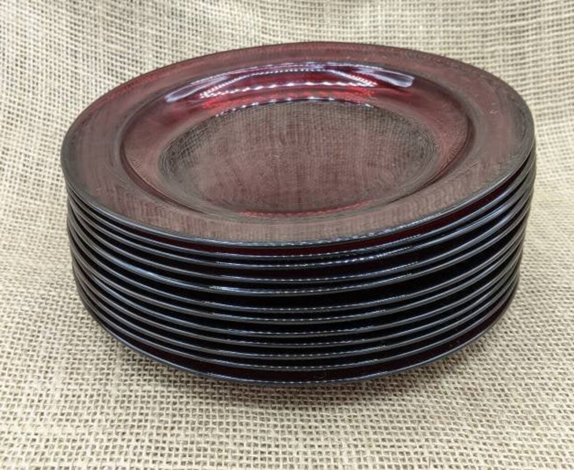 Red Glass Salad Plates Arcoroc Classique Ruby 7 Plates Etsy