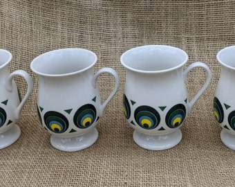 Geometrische Fußtassen: Mid Century Türkis Pfau Design, 4er-Set