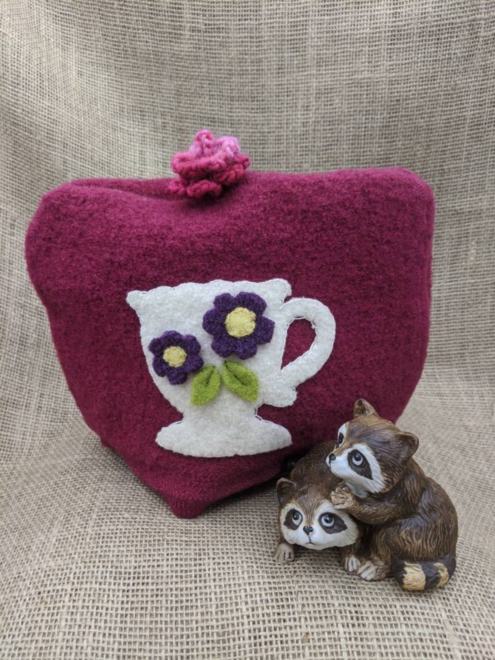 Tea Cozy Felted Wool Tea Pot Cover Appliqued Vintage Hand Etsy