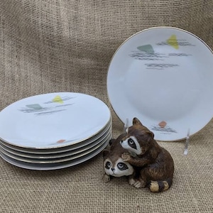 Arzberg Mid-Century Modern Salad Plates: Abstract Rose, Green & Yellow, Set of 6