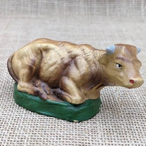 Nativity Cow, Vintage Manger Scene Replacement Animal, Chalkware Style Cow