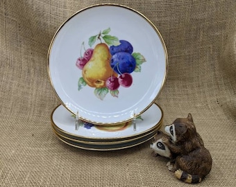 Fruit Still Life Salad Plates, Gold Rim, Set of 4,  NC Western Germany, NCW1
