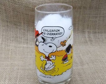 Camp Snoopy McDonalds Glass, Snoopy &#39;Civilization is Overrated&#39;