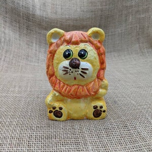 Little Lion Figurine Bank, Vintage Orange & Yellow Cute Lion Bank, Made in Taiwan