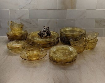 Amber Sharon Cabbage Rose, szkło federalne, zabytkowe naczynia AMBER Depression Glass – pojedyncze sztuki zamienne