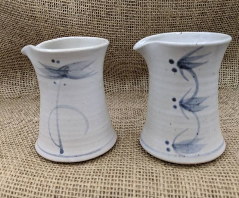 Art Pottery Creamers Set of 2 Handleless Stoneware Pitchers Etsy