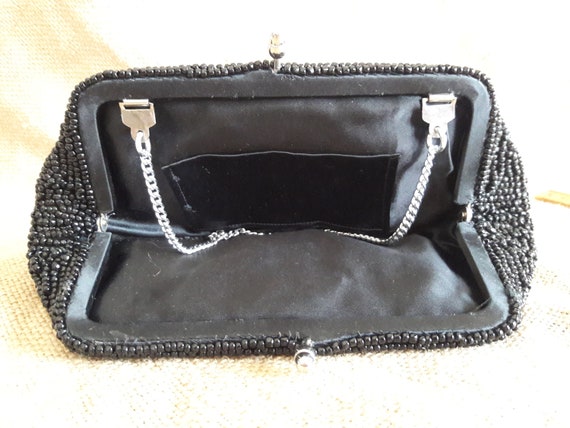 Vintage Black Beaded Purse, Evening Bag, 1960s Pu… - image 5