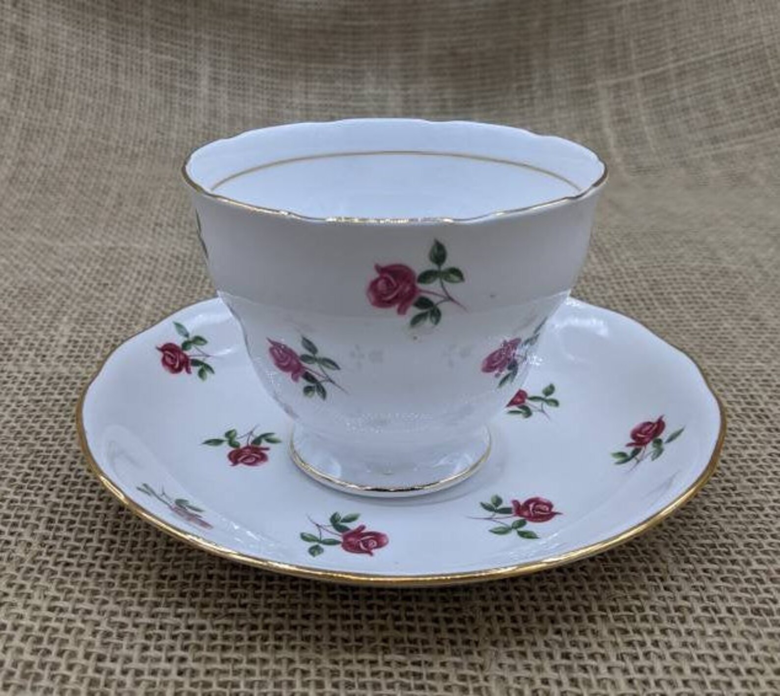 Colclough Bone China Teacup: Dark Pink Roses, 22K Gold Accent - Etsy