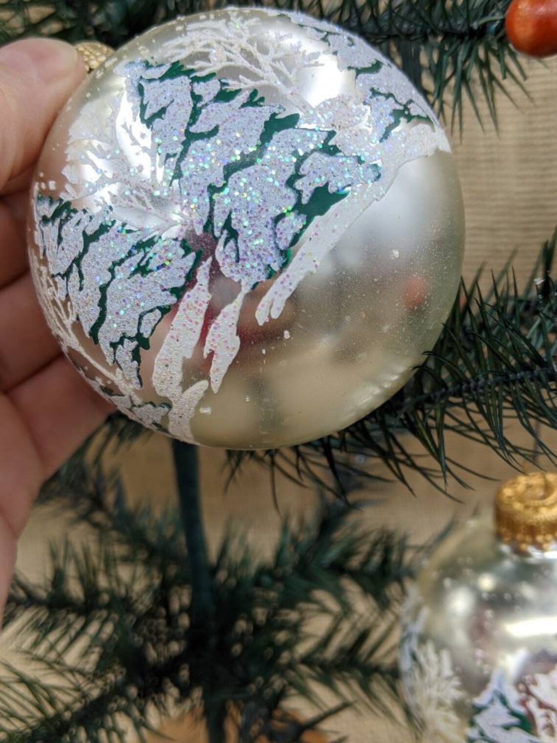 Snow Covered Trees Scene Vintage Krebs Ornaments Pearl White Etsy