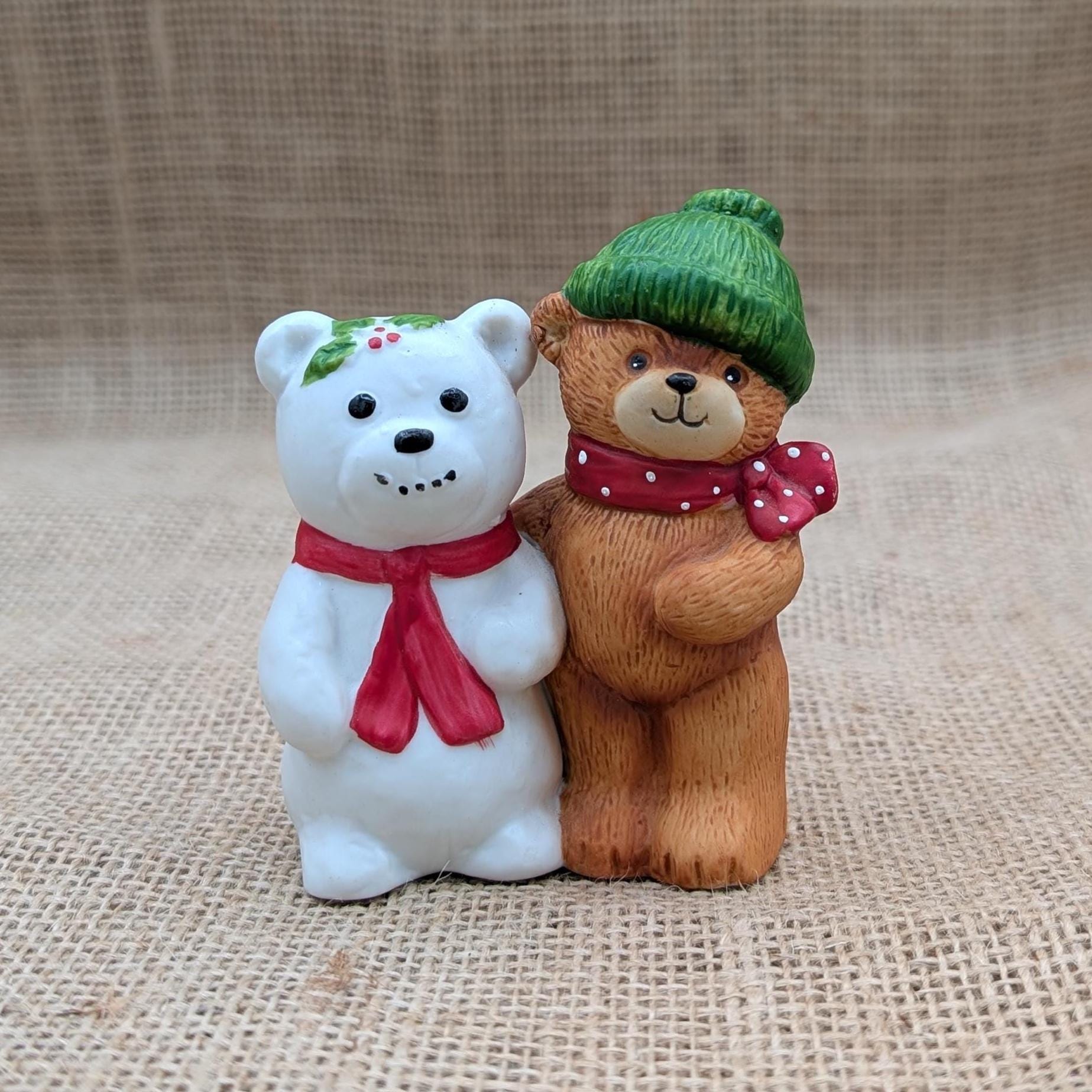 Vintage Enesco Lucy & Me Figurine: Teddy Bear and Snow Bear With