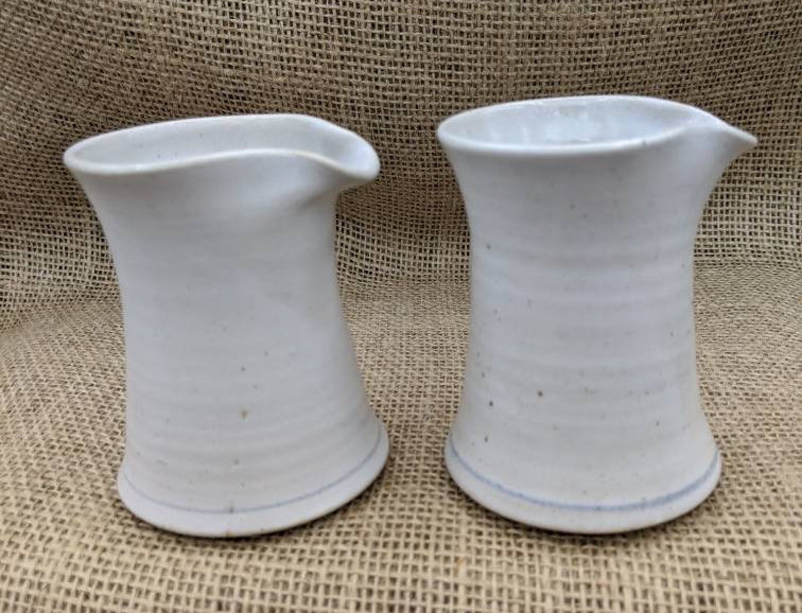 Art Pottery Creamers Set of 2 Handleless Stoneware Pitchers Etsy
