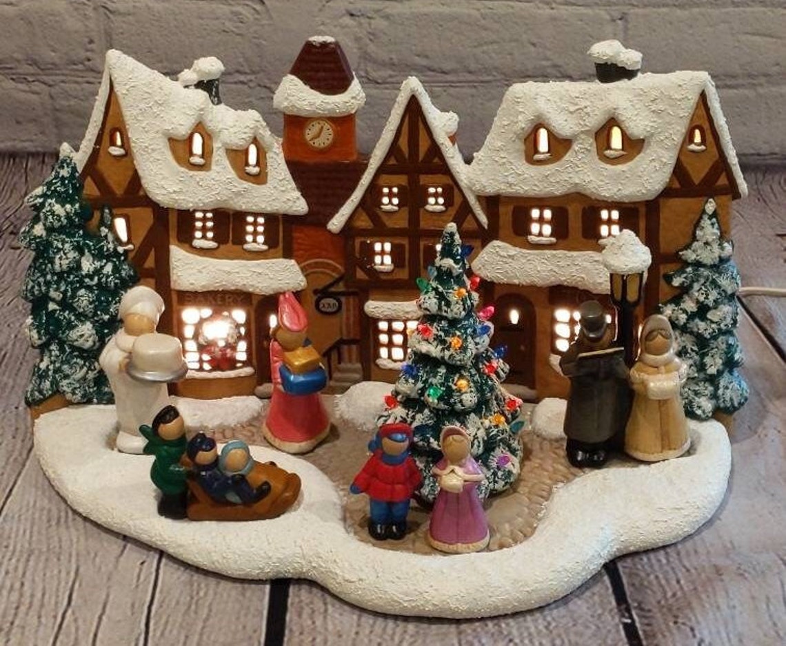 Christmas Village Mountain Houses With Moving Train - Lighted Musical