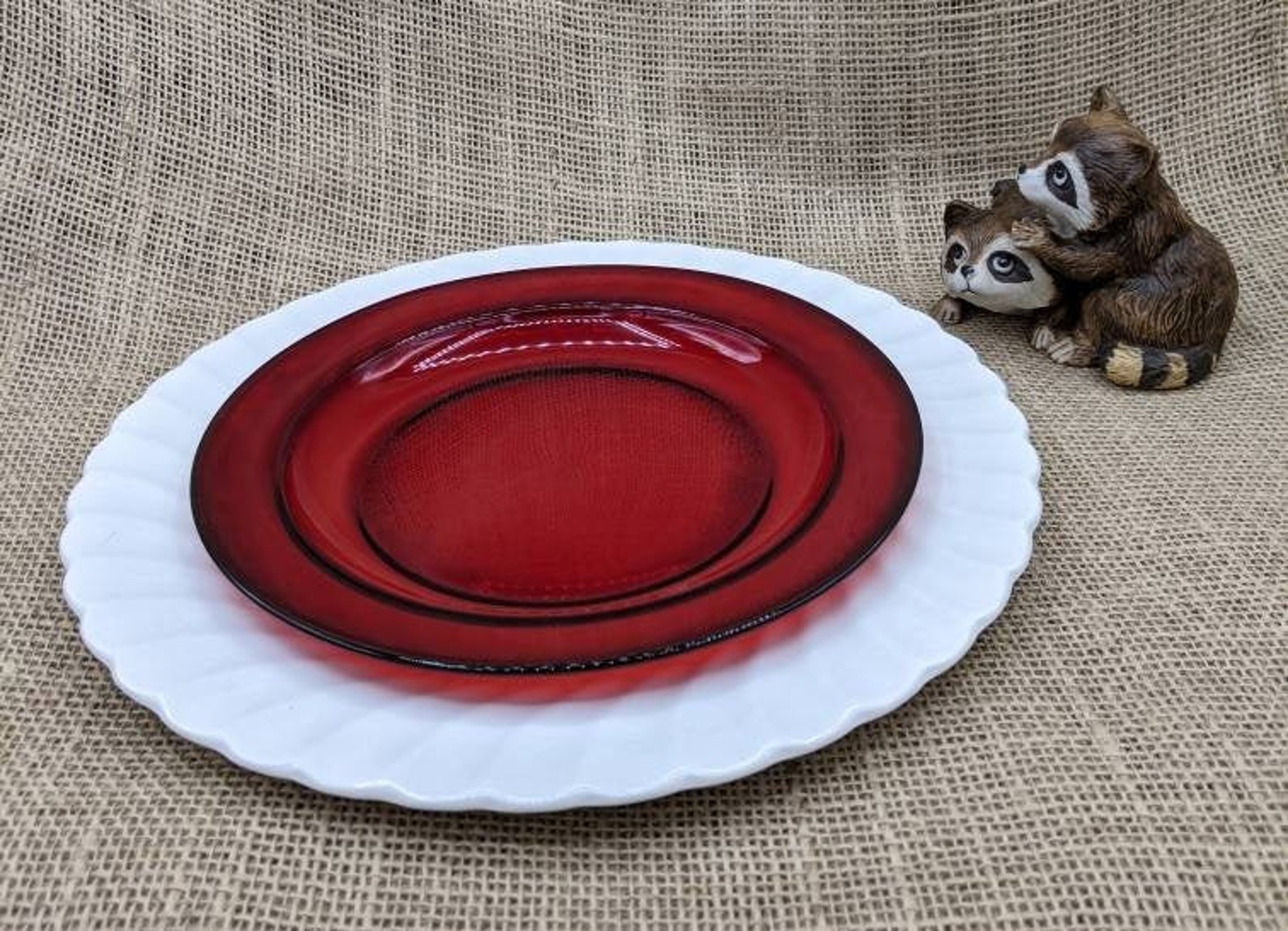 Red Glass Salad Plates Arcoroc Classique Ruby 7 Plates Etsy
