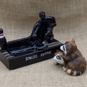 Vintage Bowlers Ashtray: Ceramic Redware, Gloss Black Finish