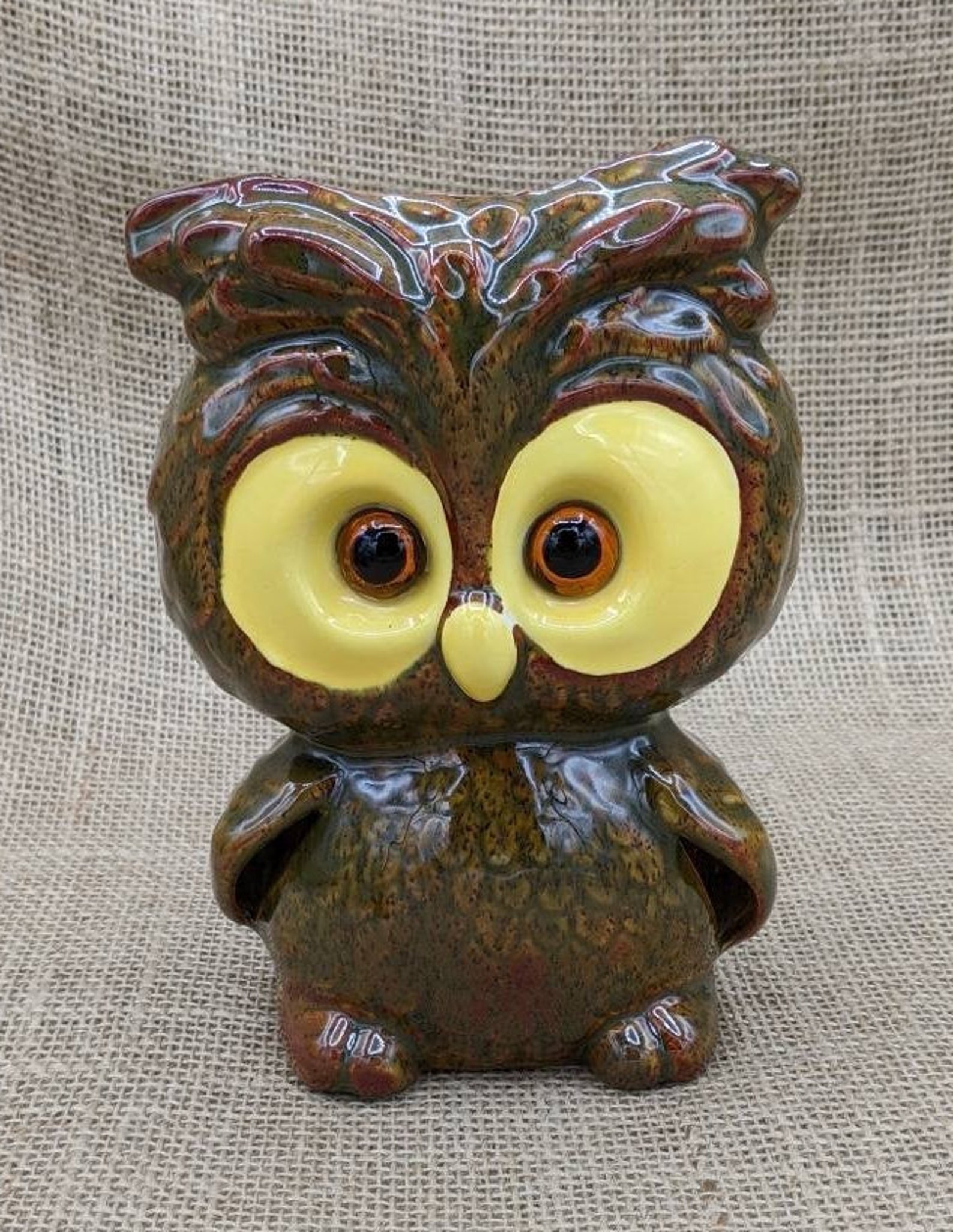Owl Tea Light Holder Vintage BIG Eyed Brown Owl Candle Holder Etsy