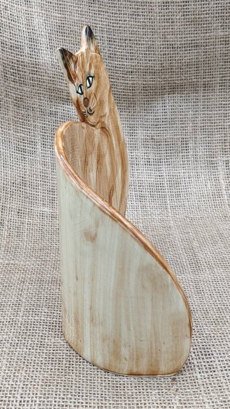 Mann Ceramic Striped Orange Cat Kitten, Flat Curved Ceramic