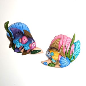 Tropical Fish Ceramic Wall Plaques, Tonala Pottery Fish, Artist Signed, Set of 2, Tropical Fish Wall Decor