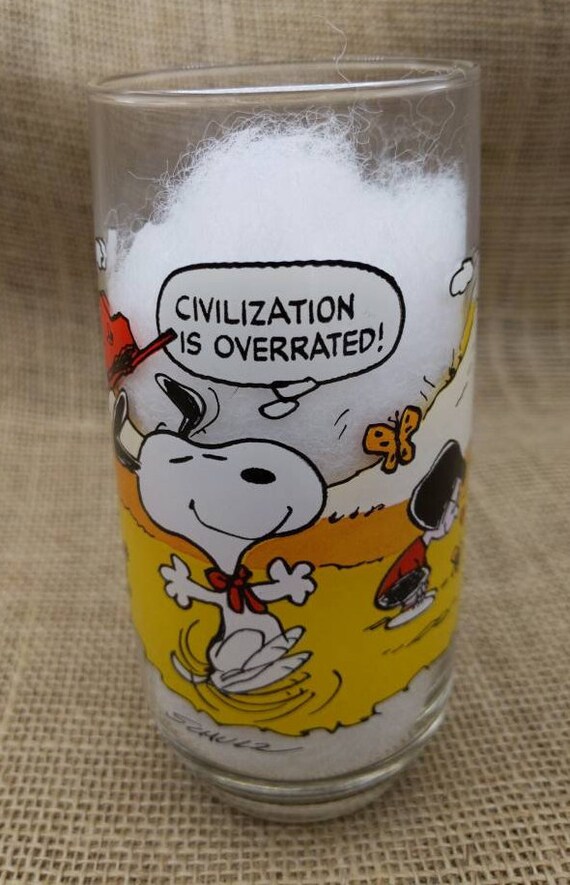 Camp Snoopy Mcdonalds Glass, Snoopy 'civilization is Overrated' - Etsy