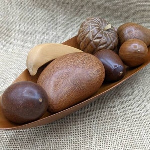 Wooden Fruit in Bowl, Mid Century Fruit Table Decor, BoHo Wooden Fruit Decor