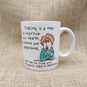Funny Dieting Mug, Shoe Box Greetings Mug, Silly Diet Saying Mug. Disillusioned Dieter Gift