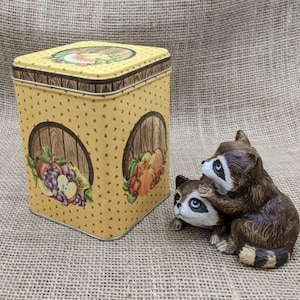 Rustic Fruit Still Life Tin, Golden Yellow Mini Strawberry Print, Vintage PIC Tin