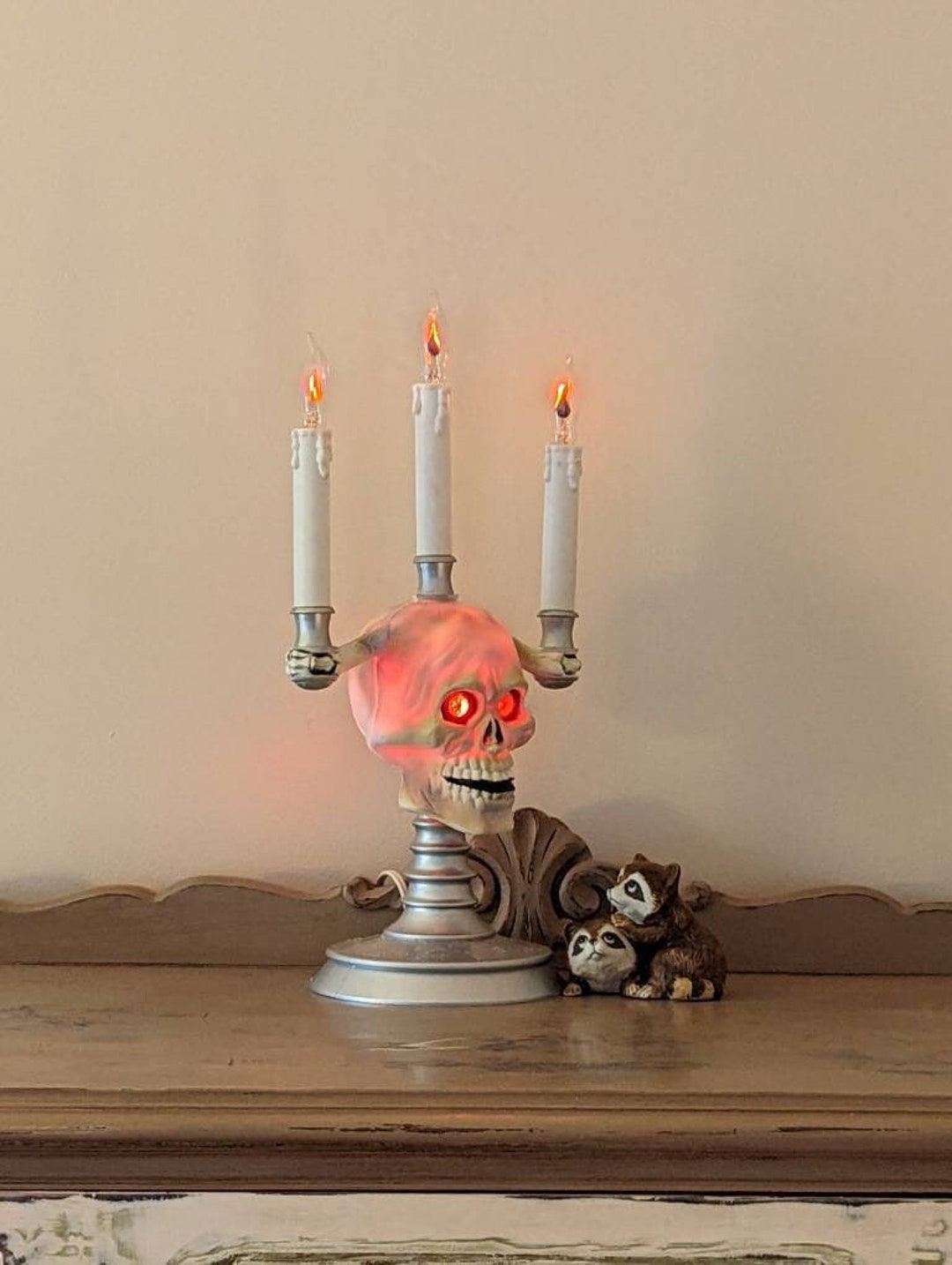 Trendmaster Skull Candolier, 3 Candle Skull Candelabra With Light up