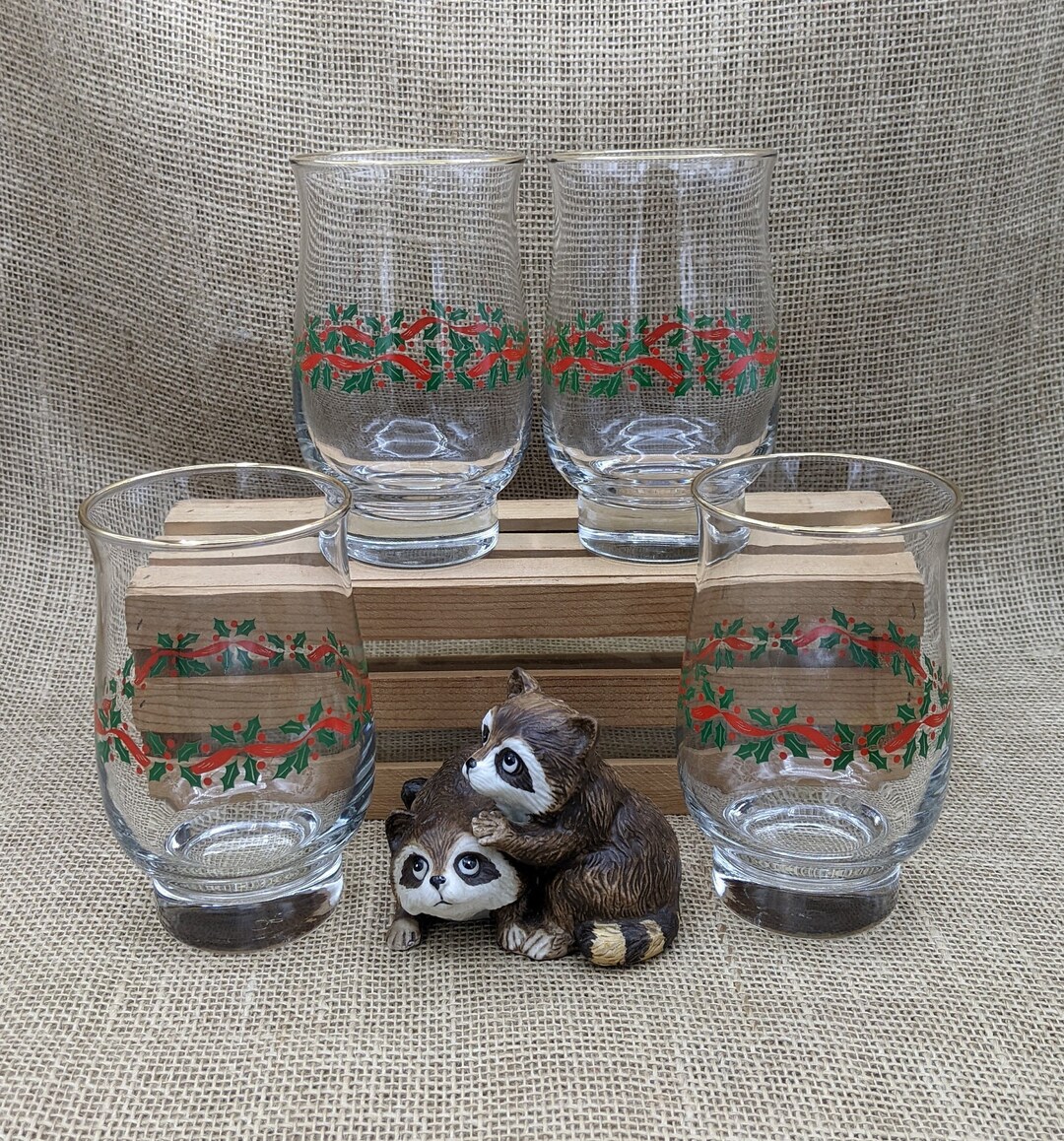 Libbey Christmas Glasses Arby's Holly Berry Ribbon Etsy