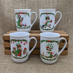 JASCO Christmas Mugs, Little Miss Sugarplum, Vintage Holiday Mugs, Made in Japan