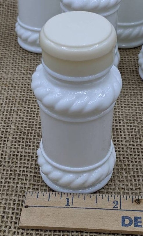 Rare Set of 4 Milk Glass Spice Jars with Salt & Pepper Shakers in Hang –  The Cupboard Shop NJ