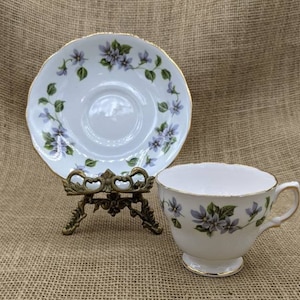 Colclough Bone China Teacup, Pale Aqua with Violets, Pattern 8244,  22K Gold, Ridgeway Potteries LTD Made in England