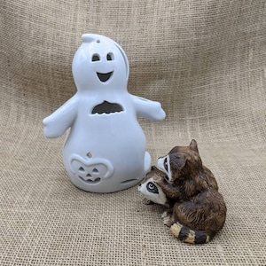 Ceramic Ghost Votive Tea Light Holder, Cute Smiling Ghost Candle Holder