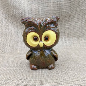 Vintage Brown Owl Tea Light Holder: Big Eye Ceramic Candle