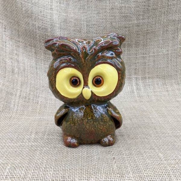 Owl Tea Light Holder, Vintage BIG Eyed Brown Owl Candle Holder