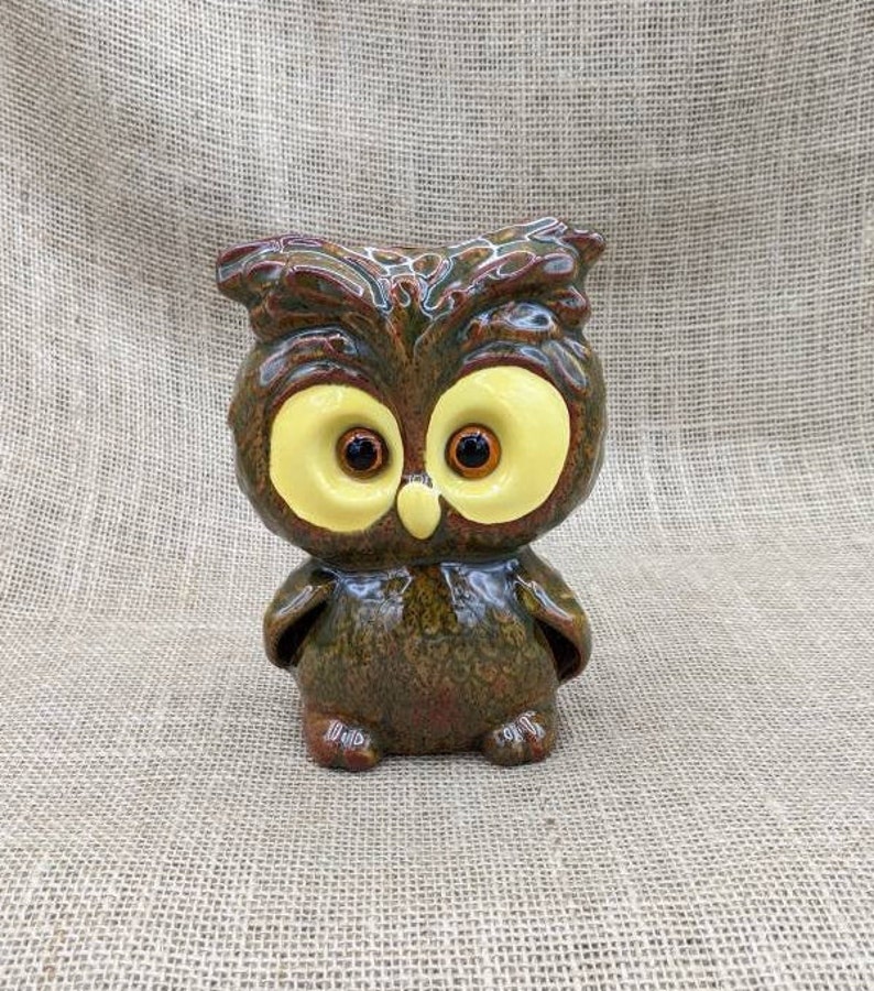 Owl Tea Light Holder Vintage BIG Eyed Brown Owl Candle Holder Etsy