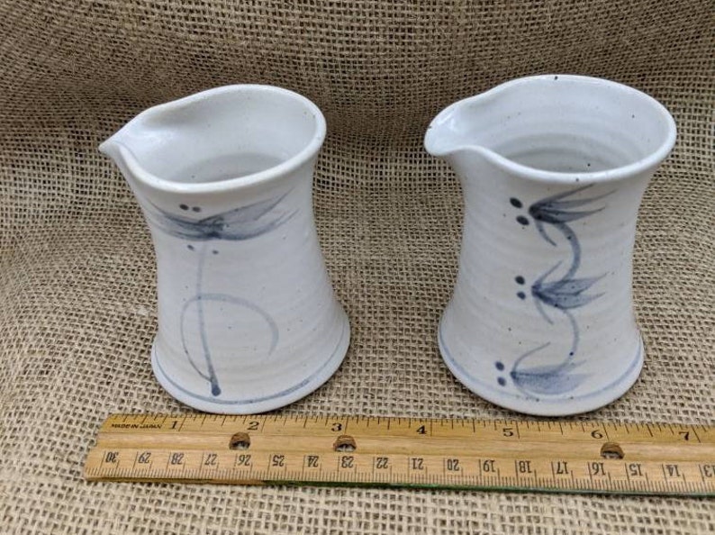 Art Pottery Creamers Set of 2 Handleless Stoneware Pitchers Etsy