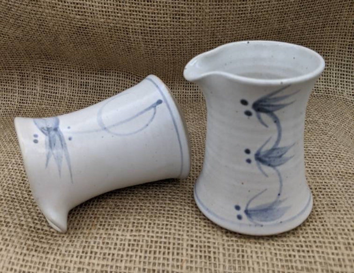 Art Pottery Creamers Set of 2 Handleless Stoneware Pitchers Etsy
