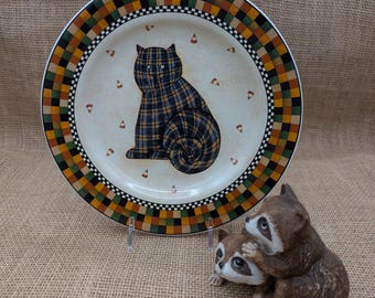 Black Cat Plate, Vintage Debbie Mumm Halloween Salad Plate 1998 by Sakura