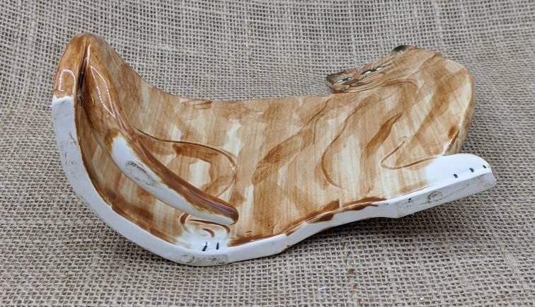 Mann Ceramic Striped Orange Cat Kitten, Flat Curved Ceramic